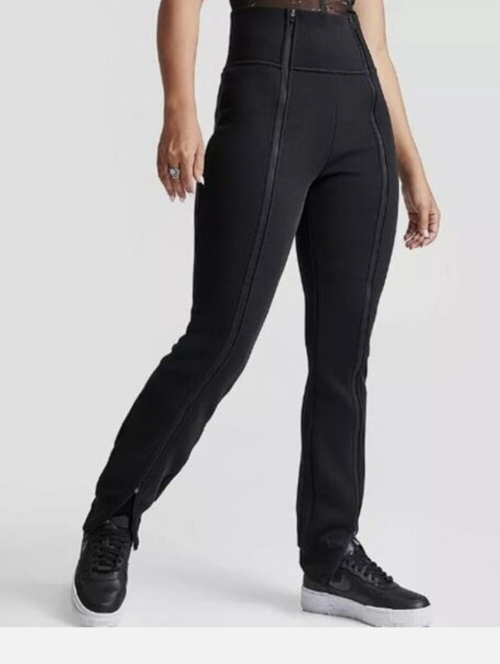 NIke Women's Black Tech Fleece High-Waisted Slim Zip Pants Tonol Logo Ankel Zip - Picture 2 of 10